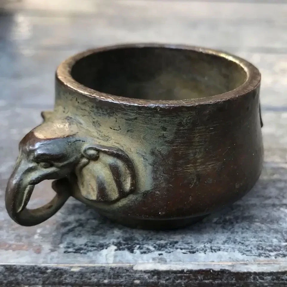 Медная маленькая курильница, медная курильница с двойным ухом, голова слона, медная курильница, исследование, ретро, сюаньде, курильница