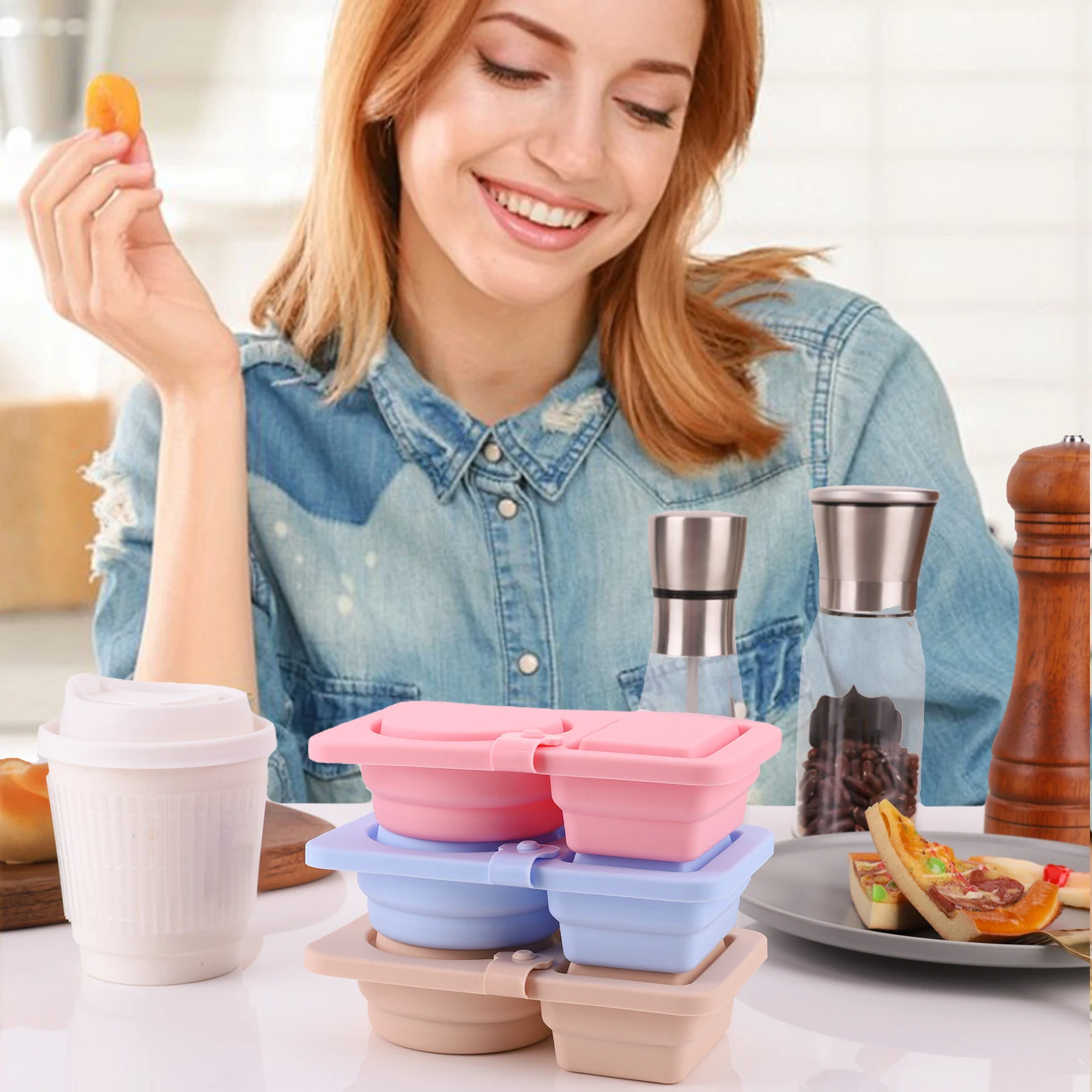 

3Pcs 2 Compartment Mini Food Snack Box with Lid Condiment Containers Sauce Seasoning Container for Travel Office Picnic