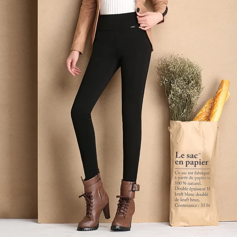 Thicken Warm Plus Velvet Women Trousers 2022 Winter Black Red Blue High Waist Stretch Pencil Pants Female Fleece Office Pantalon