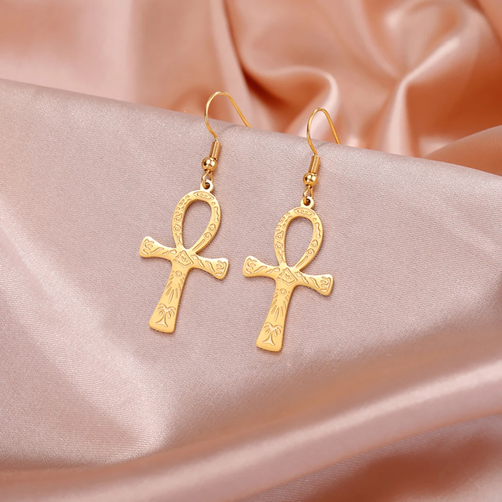 Dawapara alte ägyptische Symbol Ohrringe Auge von Horus und Ankh Kreuz Hieroglyphen Ideograph Schutz Amulett Edelstahl – Detail 24