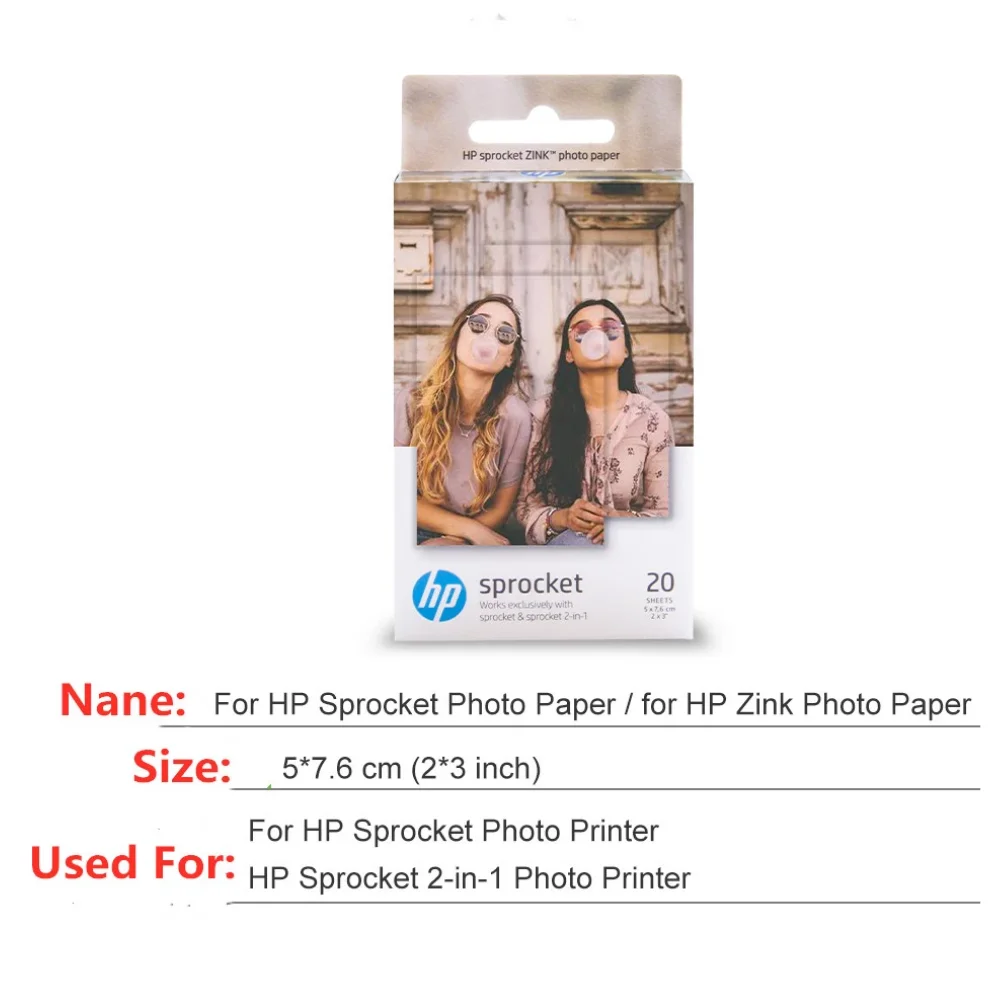 GIAUSA 6 Box (60 Sheets) for HP Sprocket Photo Paper 2x3 Mini Photographic Paper Pocket Photo Printer HP Zink Paste Photo Paper