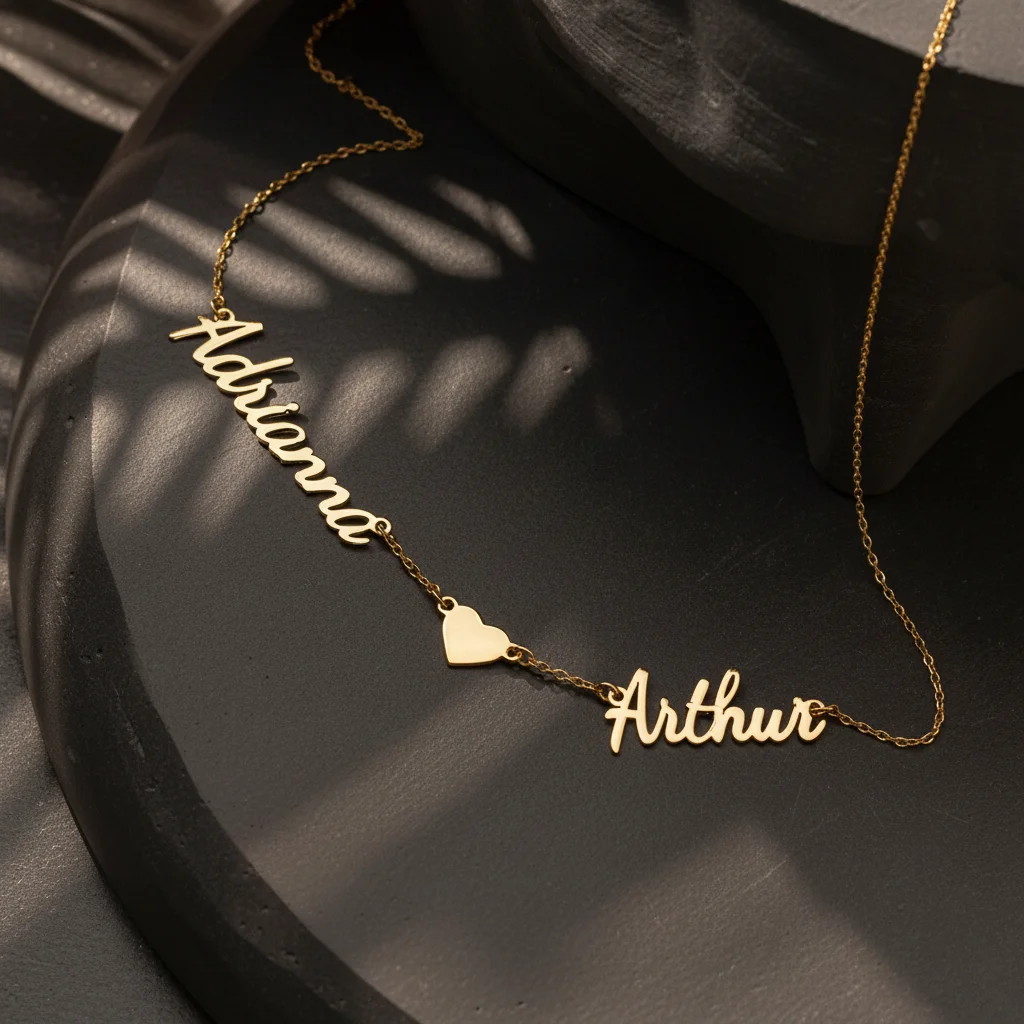 Collar personalizado con dije de corazón con doble nombre para mujer, gargantilla de acero inoxidable chapada en oro de 18 quilates, joyería personalizada para el día de la madre