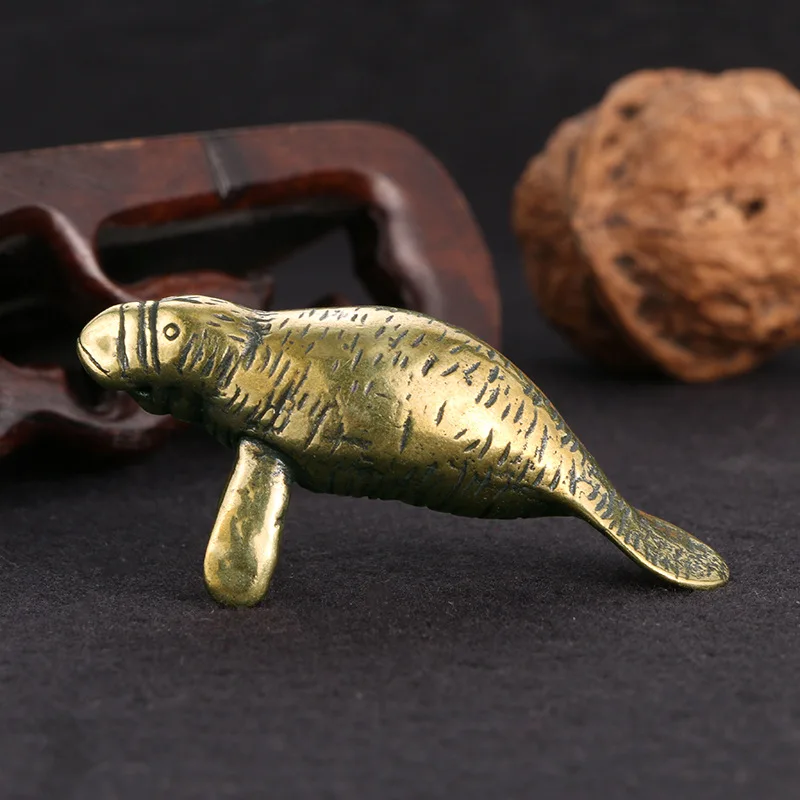 Brass Sea Lion Decorative Figurines Vintage Home Decor Animal Metal Figurine Souvenir Decoration of Study and Office Desk