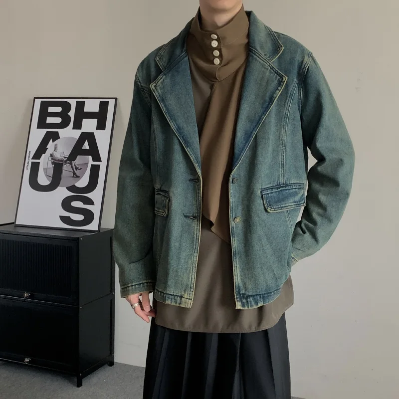 

SuperAen 2024 Spring New High End Washed Denim Jacket Split Vintage Casual Loose Denim Jacket