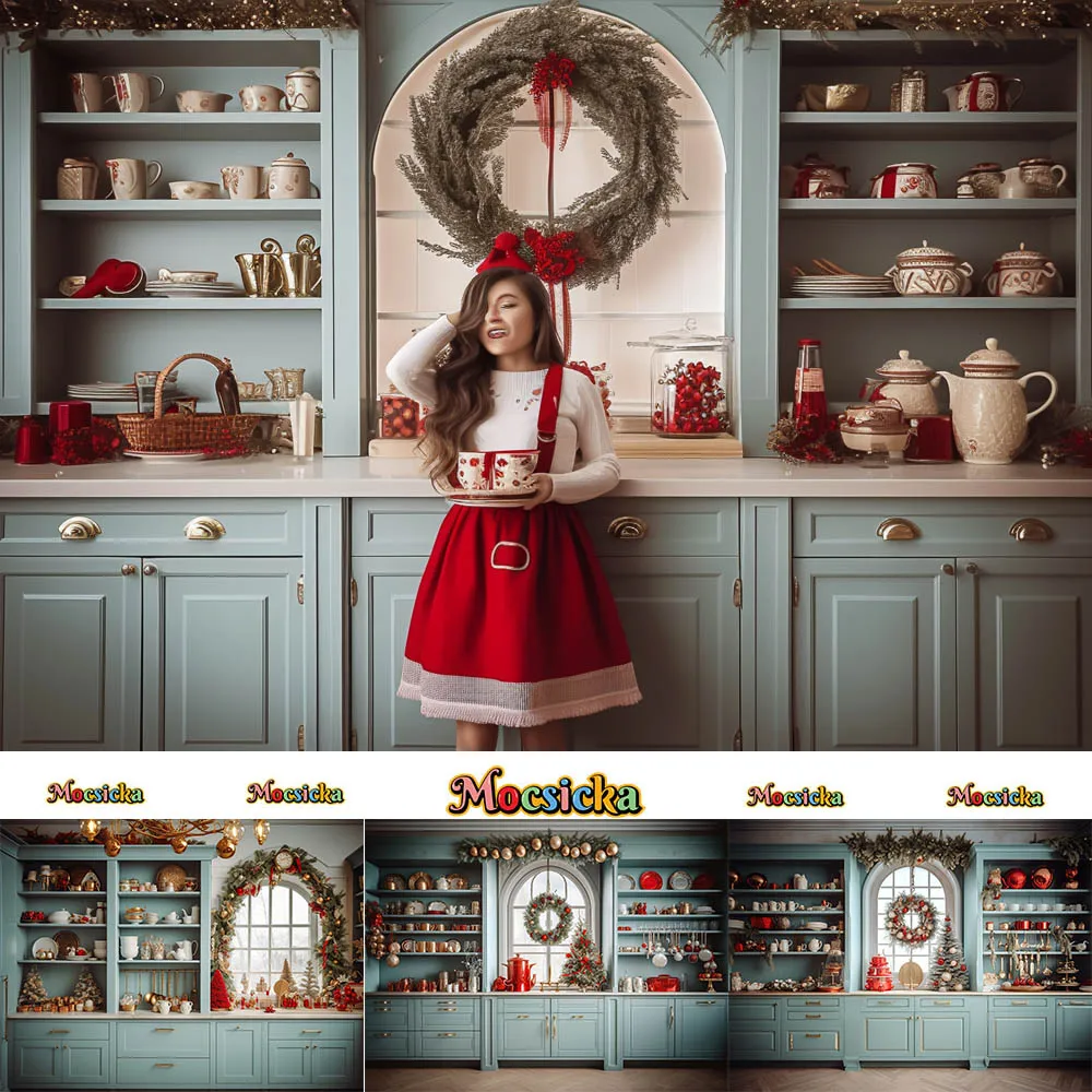 Christmas Kitchen Photography Background Xmas Tree Garland Party Decoration Supplies Home Party Portrait Studio Props Banner