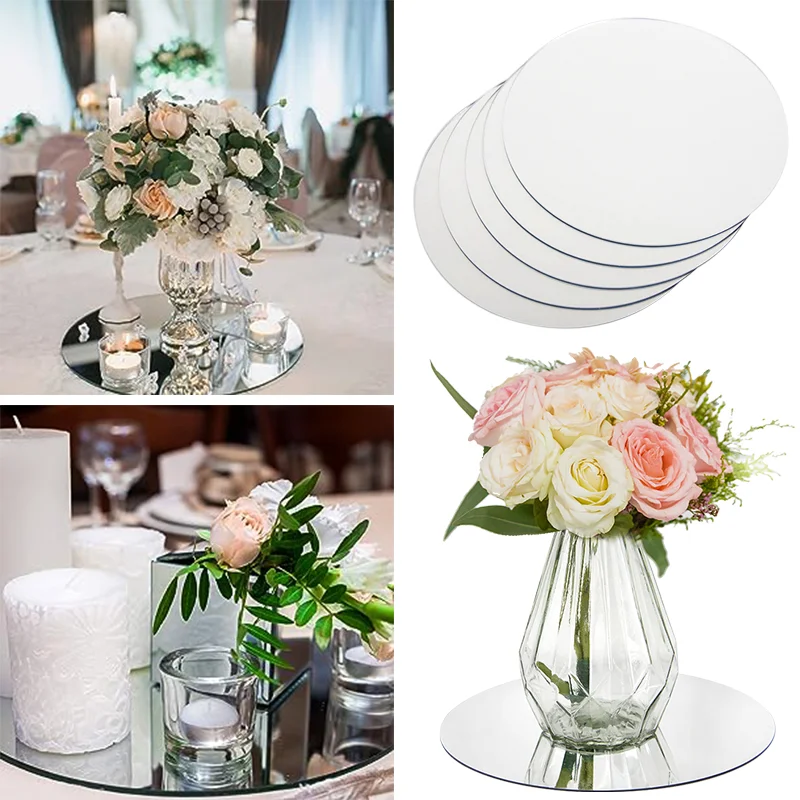 20cm Acrylic Round Mirror Non Glass Bedroom Desktop Ornaments Party Banquet Centerpiece Candle Tray Dining Table Decorative Tray