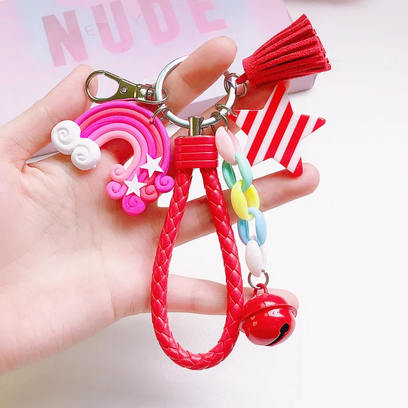 Silicone Keyring For Women Cute Shell Rainbow Keychain Charms Colorful Bell Keychain Car Accessories Jewelry Wholesale Trend New