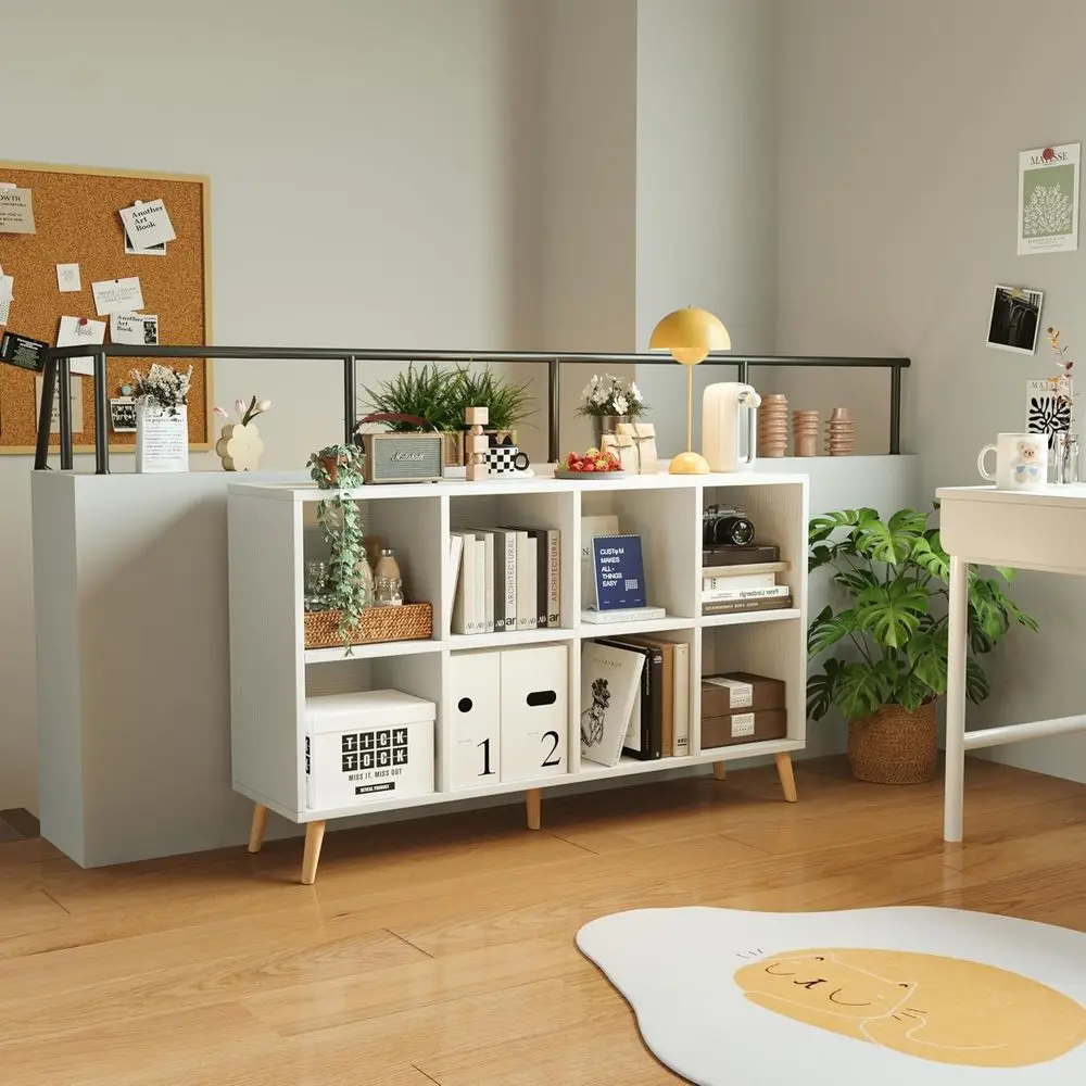 2 Tier Wooden Bookshelf with Legs, 11 Shel Opening, 47 Tall, Storage Organizer for Home Office, White - view 4