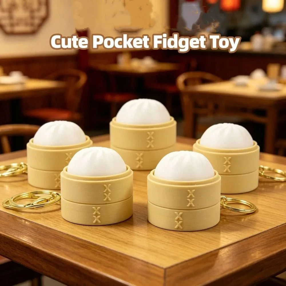 Soft Simulation Dumpling Keyboard Keychain Weave Pattern Portable Design Steam Bun Pendant Crisp Click Sound