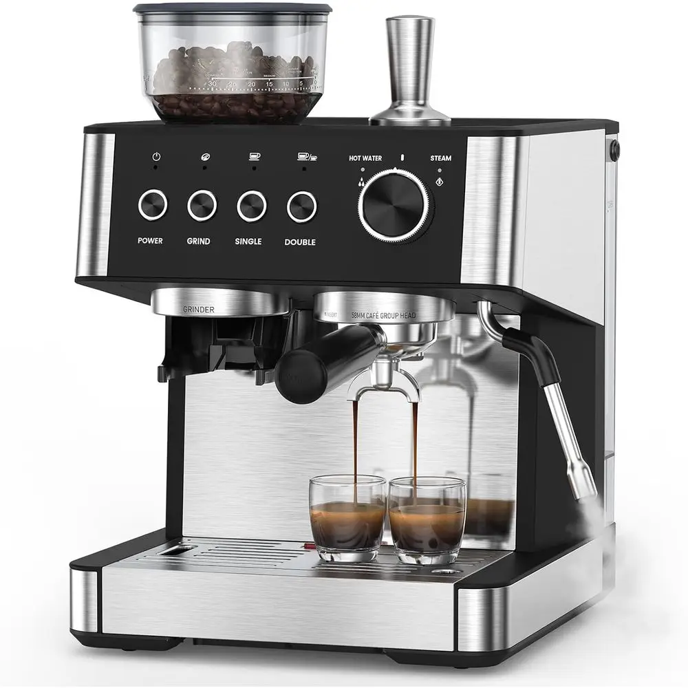 

(2026 Upgrade hine with Grinder, Expro Coee hines with Built-in Anti-Clog Coee Grinder/Milk Steam Wand, Expro hines or Home Pere