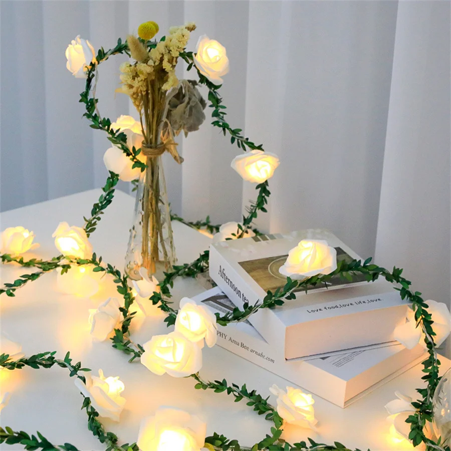 10/20/40LED Rose Flower String Light Battery Operated Artificial Rose Flower Garland Fairy Light For Valentine Day Wedding Party