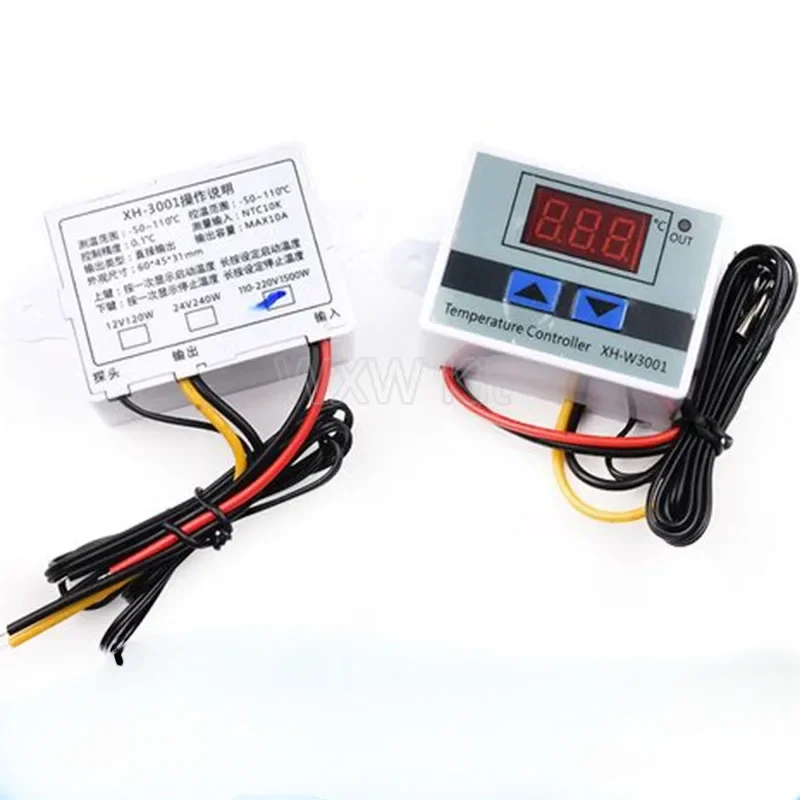 10A 12V 24V 220VAC Digital LED Temperature Controller XH-W3001 for Arduino Cooling Heating Switch Thermostat NTC Sensor