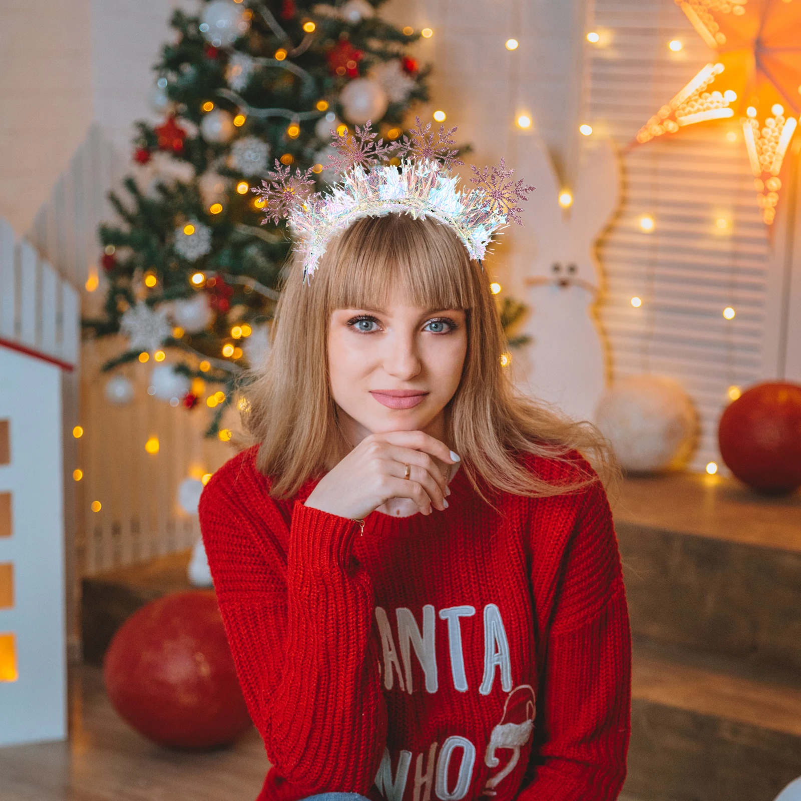 

Christmas Hair Accessories For Women Glitter Snowflake Headband Winter Party Photo Prop Holiday Costume Decorated Halloween