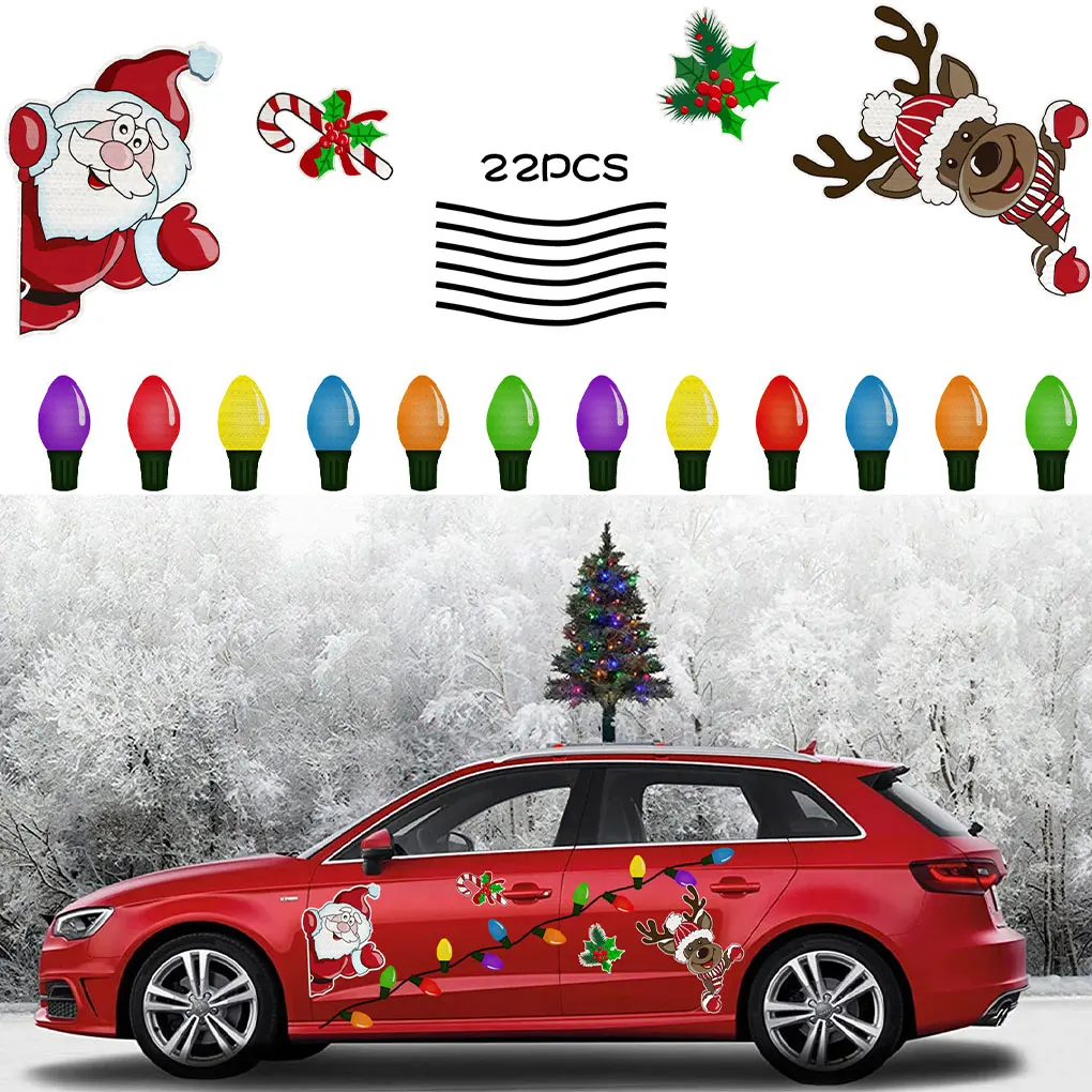 

Рождественские светоотражающие наклейки для автомобиля, наклейки для украшения автомобиля, красочные магниты, наклейки XMAS Durable