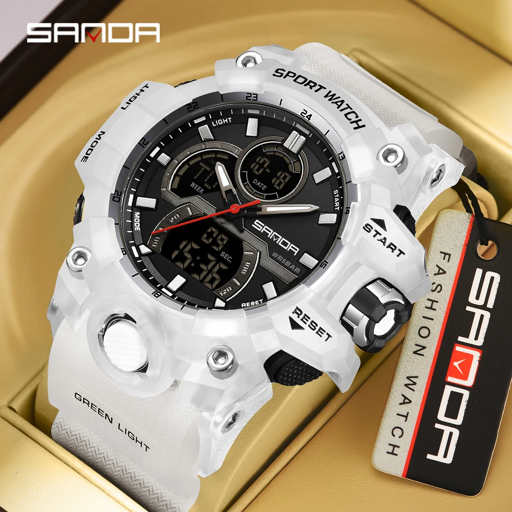 

SANDA 6198 Men's Dual Screen Watch Sports Large dial Waterproof Quartz Watch Multi functional Electronic Digital Men's Watches