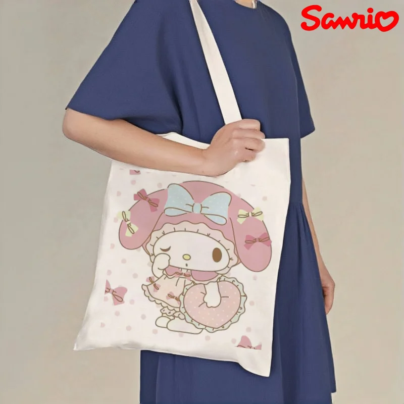 

1pc Sanrio My Melody Sleepy Canvas Tote Bag, Cute Print Casual Shoulder Bag, Eco-friendly Reusable Handbag