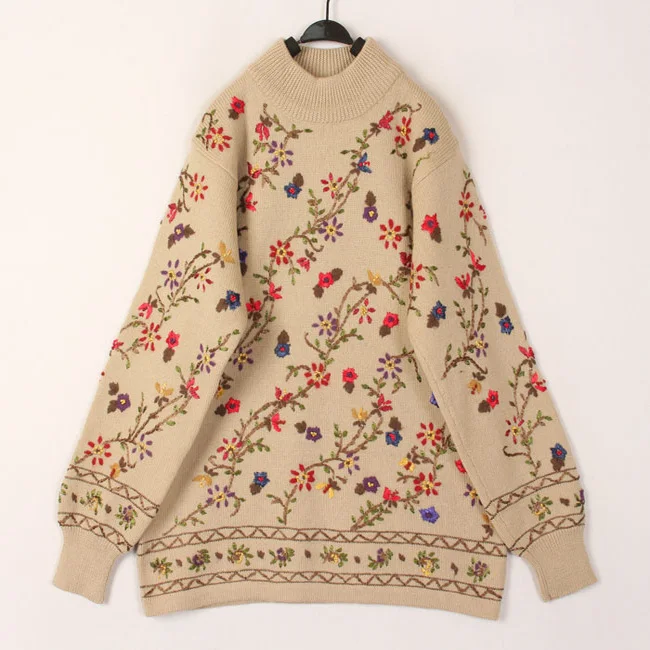 

Винтажный шерстяной свитер-кардиган с цветочным узором в японском стиле Харадзюку, с длинными рукавами, стандартной длины, однотонный, зимний