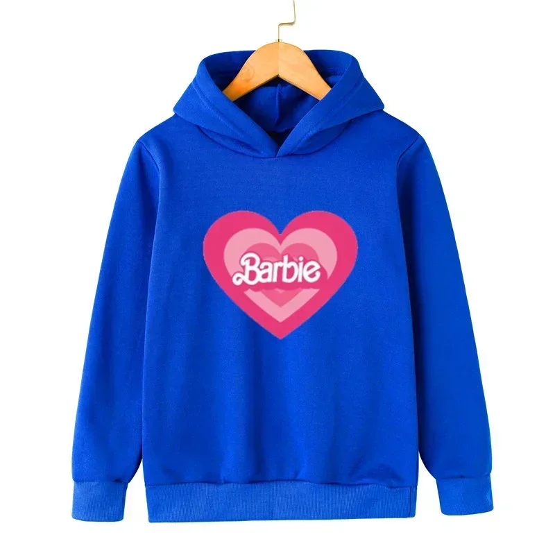 Spring Autumn New Love Barbie Cartoon Print Kid Fleece Hoodie Girls Long Sleeve Kawaii Sweatshirt Children Pullover Baby Clothes