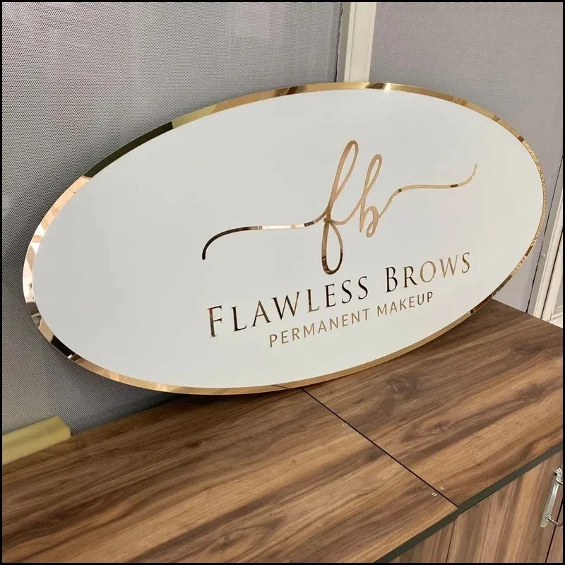 Custom Oval Business Sign 3D Mirror Acrylic Logo Beauty Salon SPA Lash Nails Hair Studio Lobby Wall Decor Office Name Door Plate