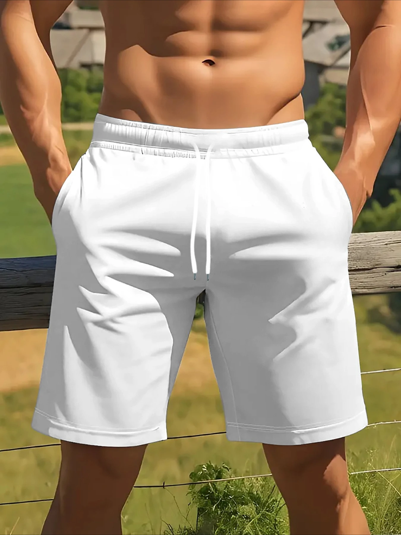 Men's Casual Fashion Digital Print Shorts Pure White Base Black NY NEW YORK Logo Simple Versatile Suitable for Seaside Beaches
