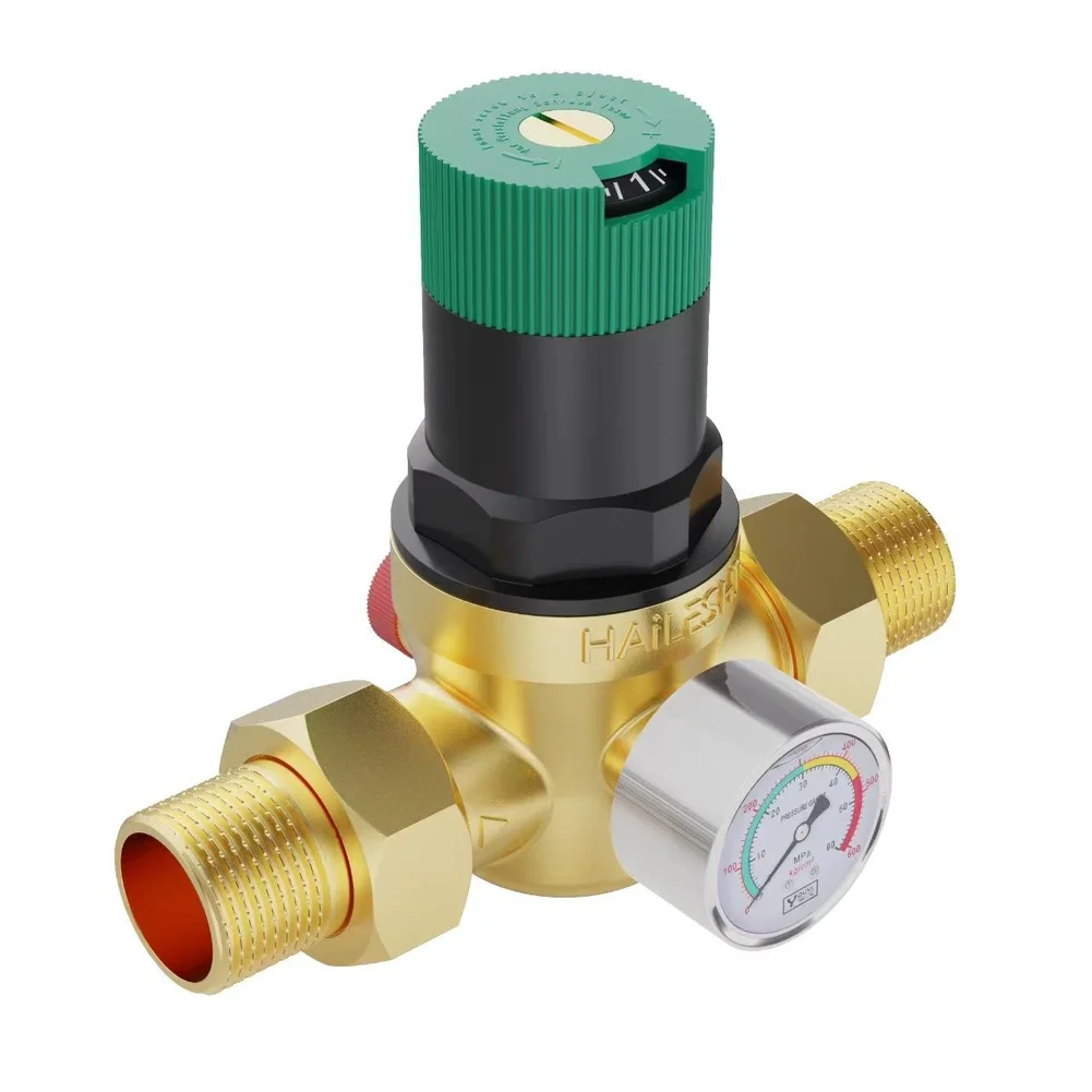 1 Pcs Adjustable Brass Water Pressure Regulator Valve Anti Leak Design With Filter For Household Plumbing Systems 3/4 Inch