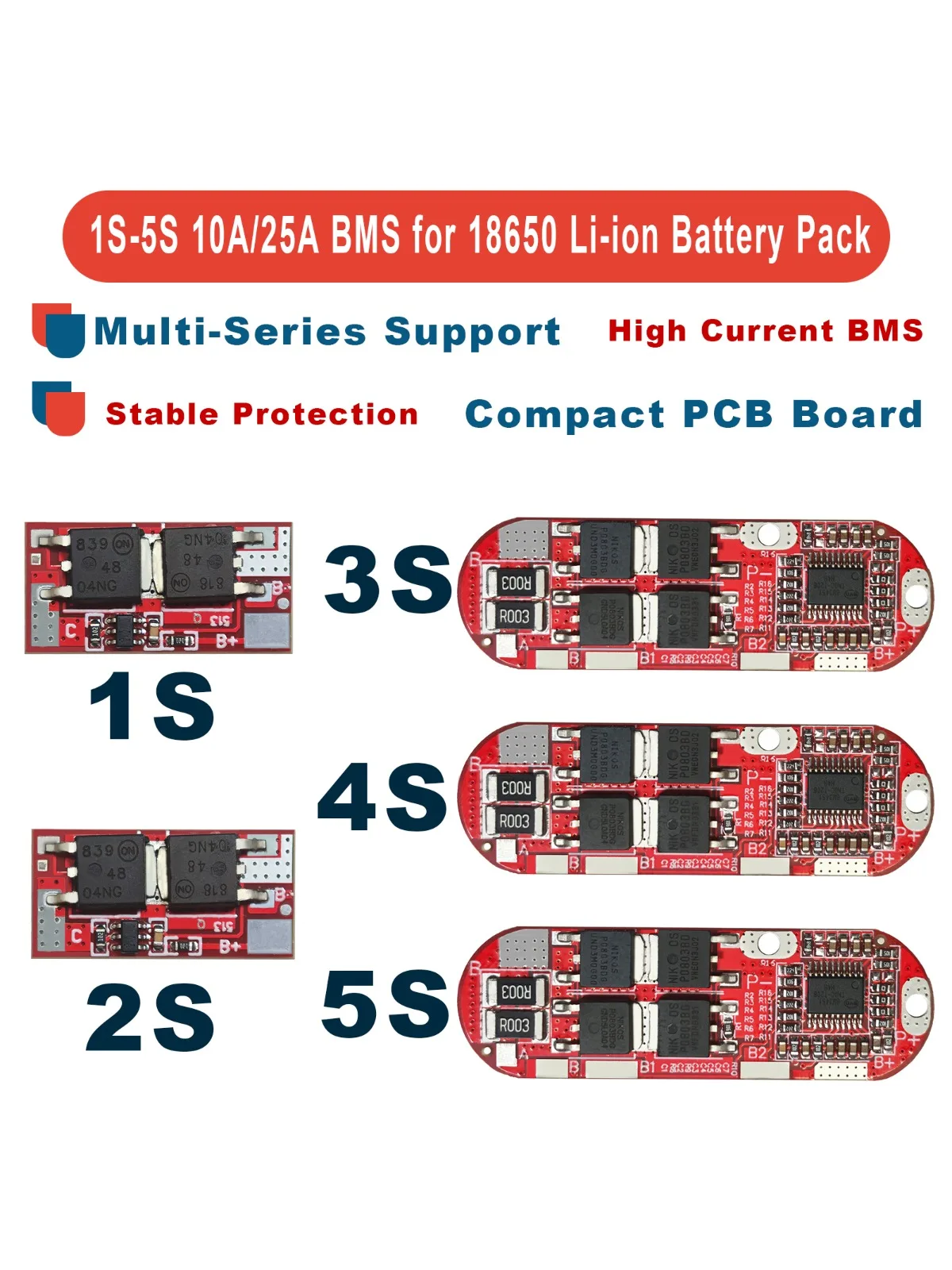 BMS 1S 2S 10A 3S 4S 5S 25A Lithium-Batterie-Schutzplatine 18650 Li-Ion Lipo Ladegerät Überladung Überentladung Kurzschluss PCB