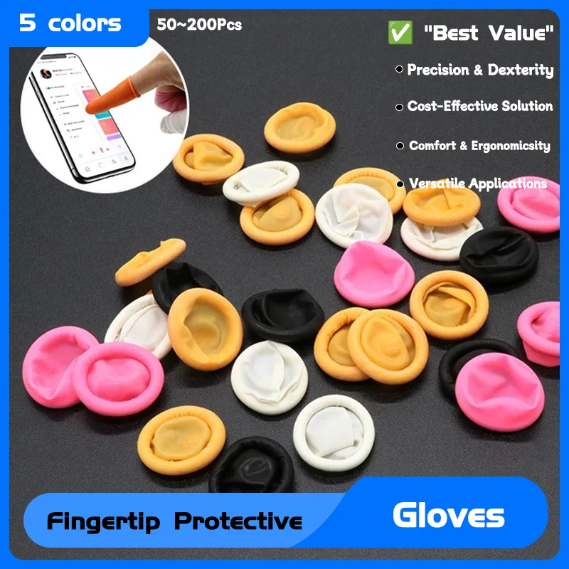 

Disposable Fingertip Protective Gloves Natural Rubber Non-slip Anti-static Latex Finger Cot Fingertip Cleaning Tools 50~200Pcs