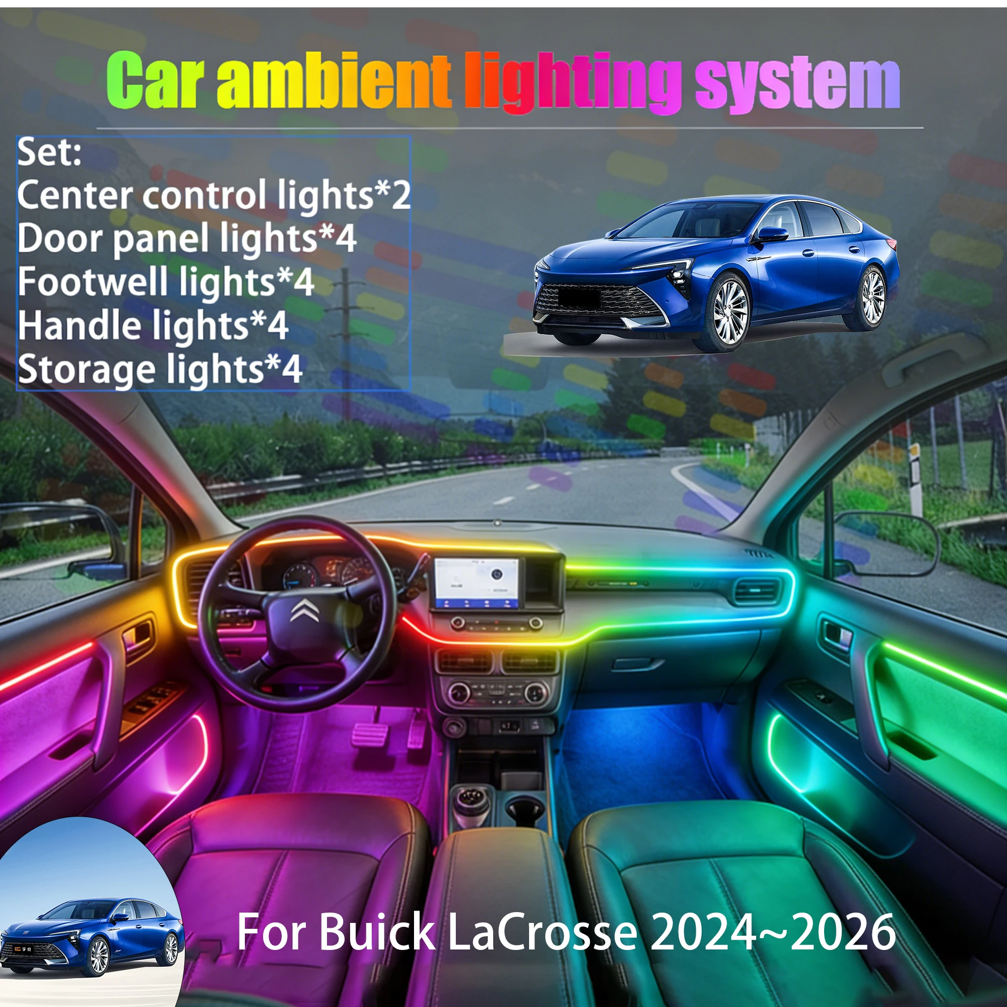 

Для Buick LaCrosse 2024~2026: Комплект светодиодной подсветки салона и багажника 2/18 в 1, USB RGB, с эффектом бегущих огней, автозапчасти