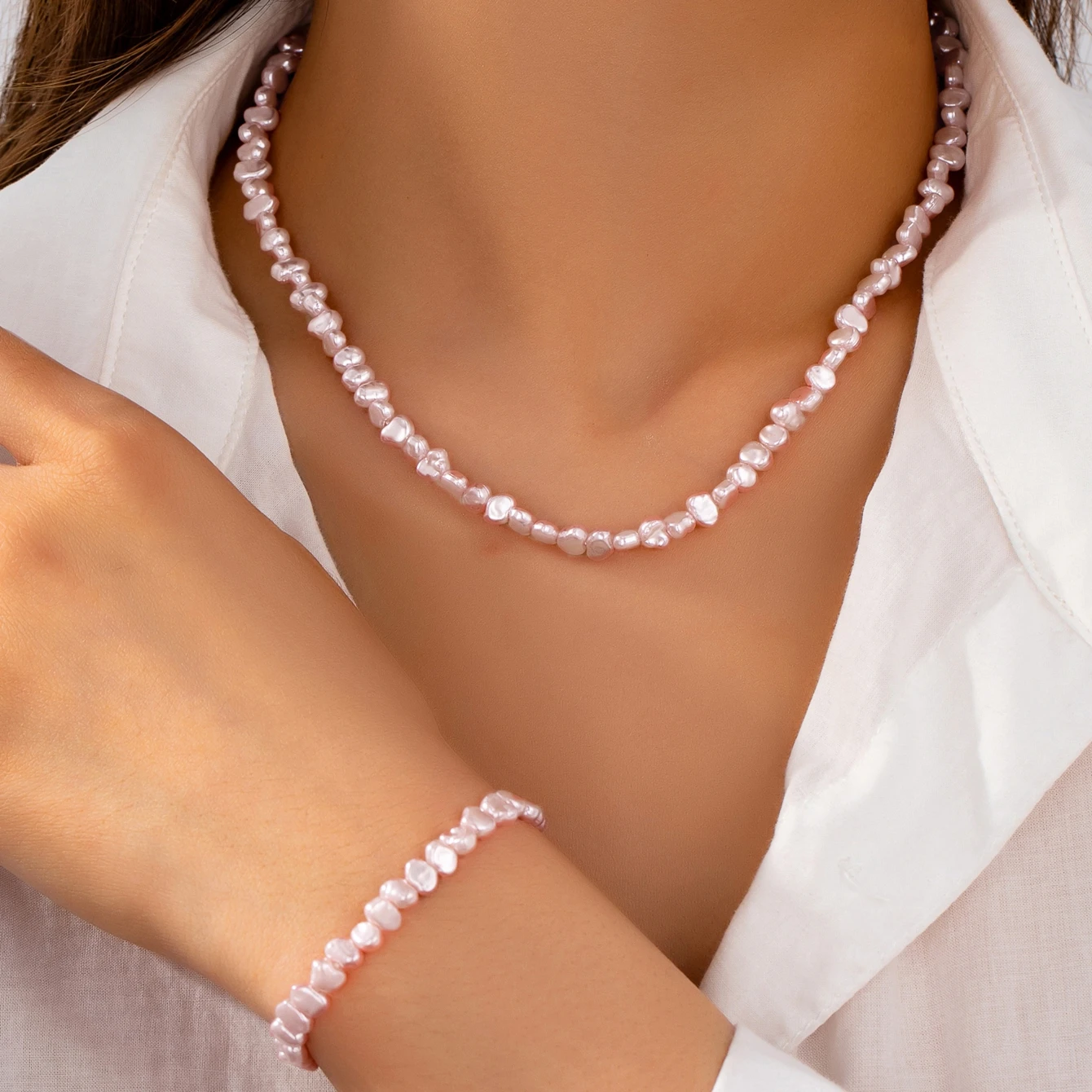 Damen-Schmuckset Elegantes Rosa Romantisches Imitationsperlen-Schmuckset Geeignet für Tägliches Tragen und Geschenke