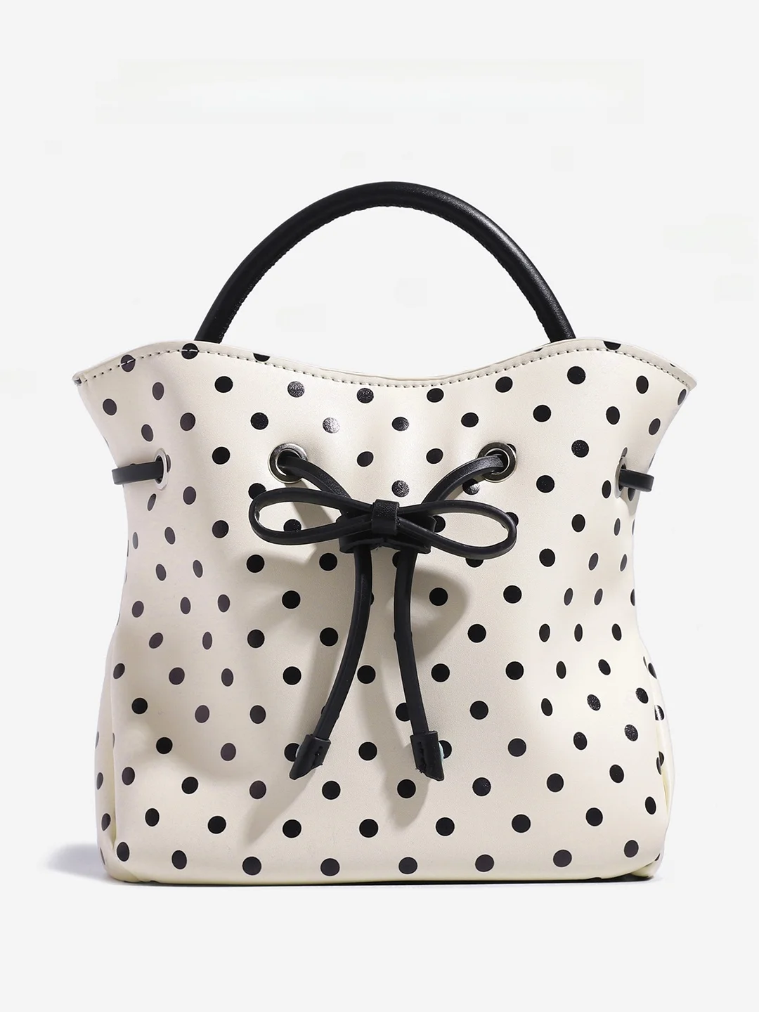  CharlieKitty Tote Bag 2026 New Style Soft PU Leather Bucket Shape Single Shoulder Handle Polka Dot Pattern