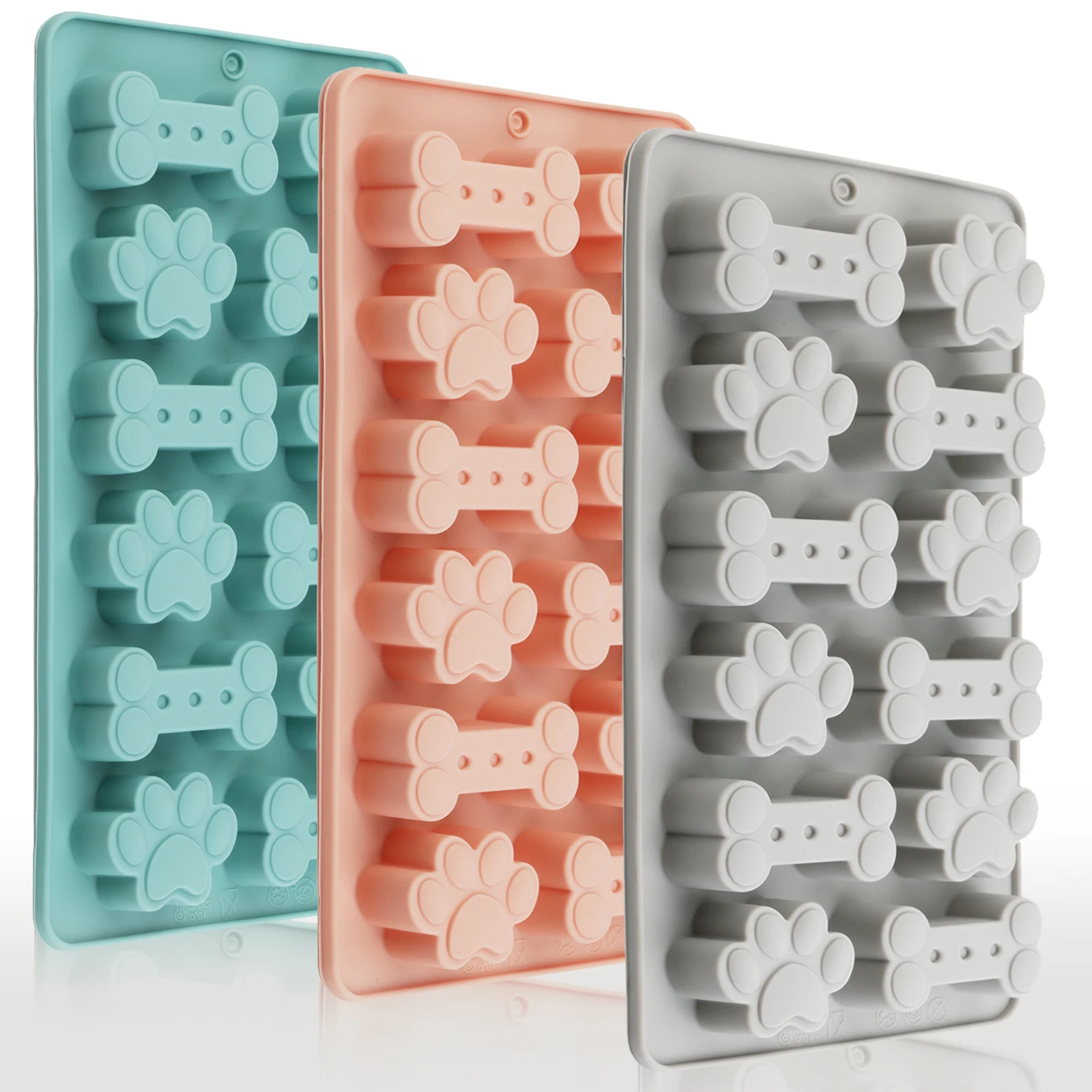 1Pcs Silicone Mold for Dog Biscuits Pink/Blue/Gray Dog Bone Paw Cookie Mold for Dog Treats Ice Cubes Chocolate And Cake Candy