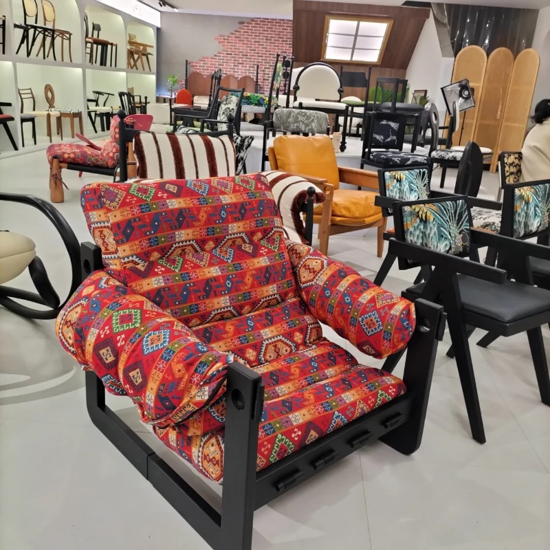 

Medieval Jersey chair single reclining Household solid wood retro recliner can sit, lie down and be dismantled and washed