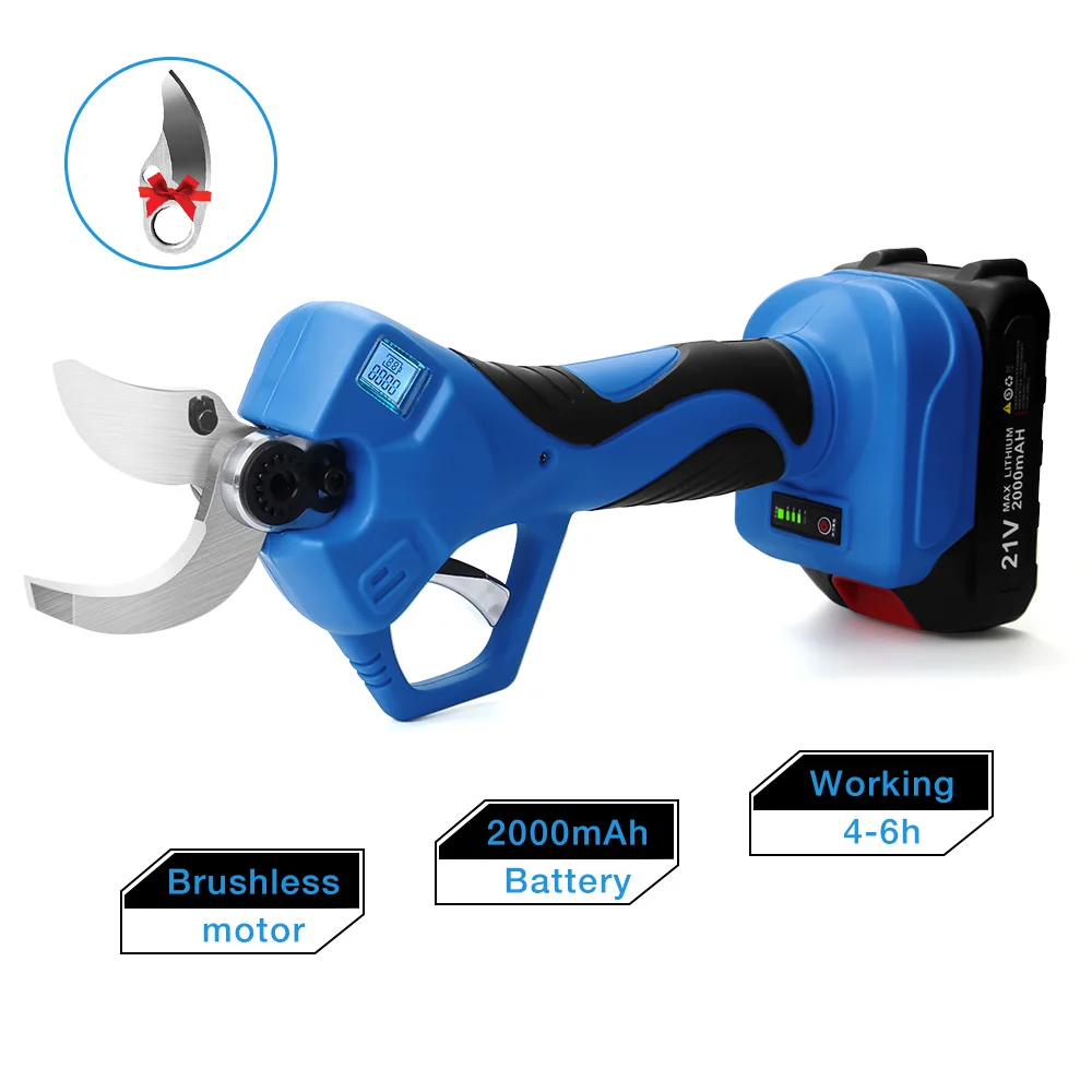 21V LCD Cordless Lithium-ion 40MM Pruning Shear Efficient scissors Bonsai Electric Tree Branches garden tools