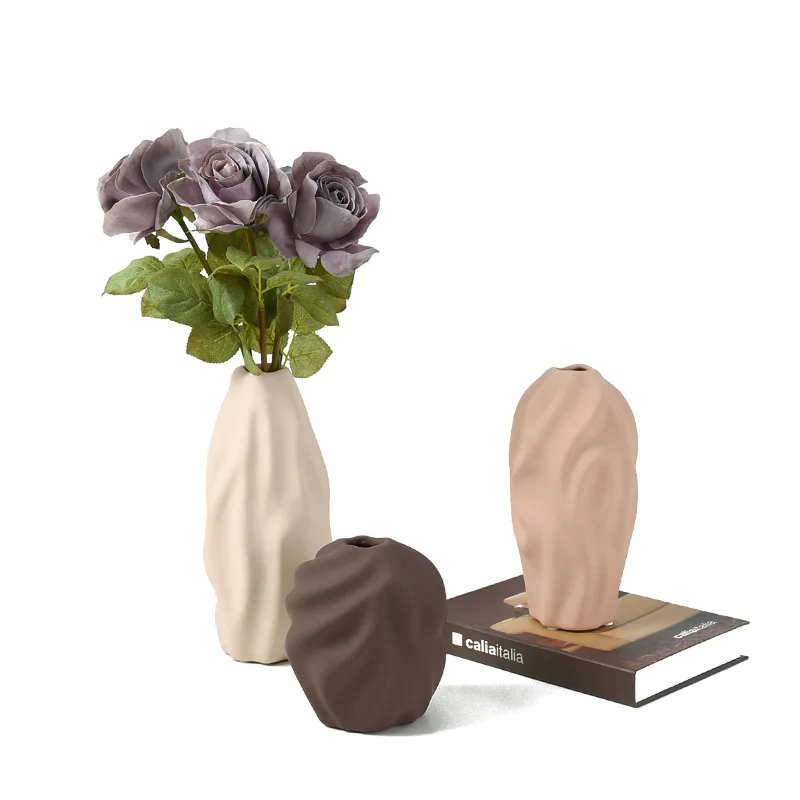 Ceramic Vase Small Mouth Living Room Table Table, Dry Flower Machine Model Room Decorative Flower Arrangement Pieces