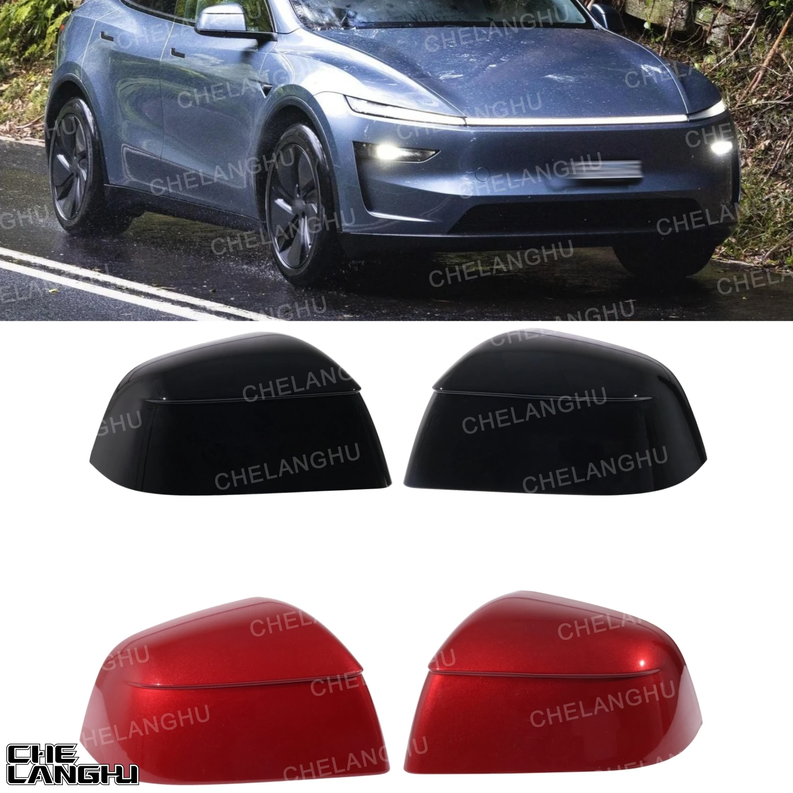 For Tesla Model Y 2025 2026 Car accessories Black/Red Painted Mirror Housing Cover 1963538 1963539