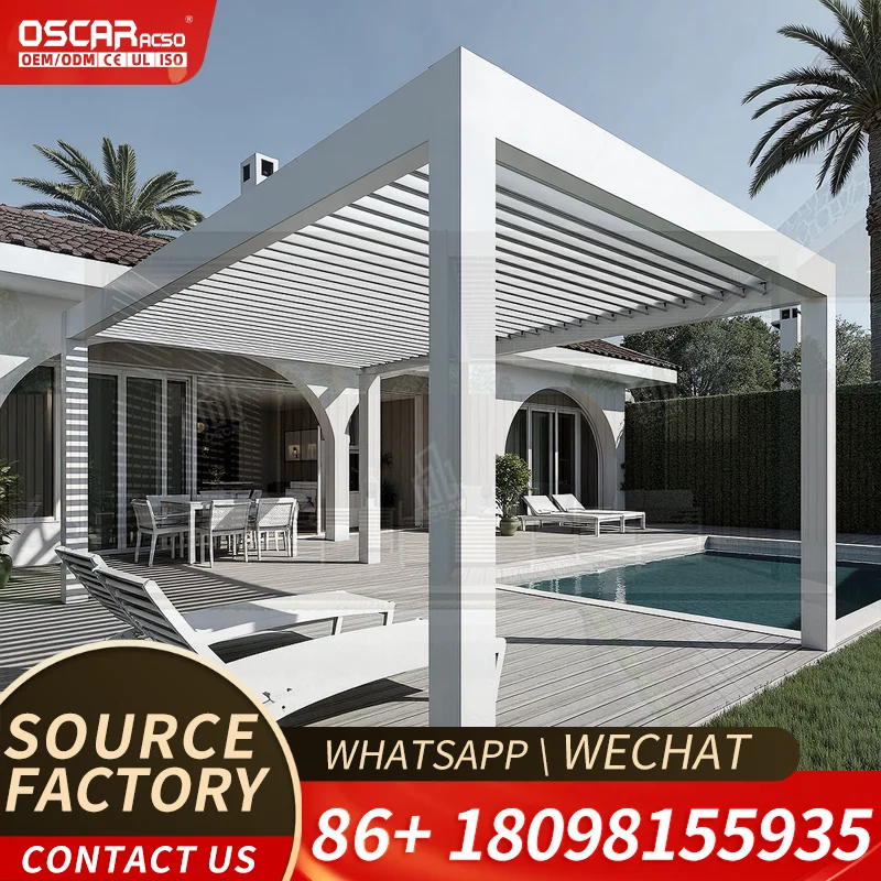 Aluminium Alloy Electrically Adjustable Louvered Outdoor Patio Gazebo Awning Rain proof Sunshade Made in China pergola