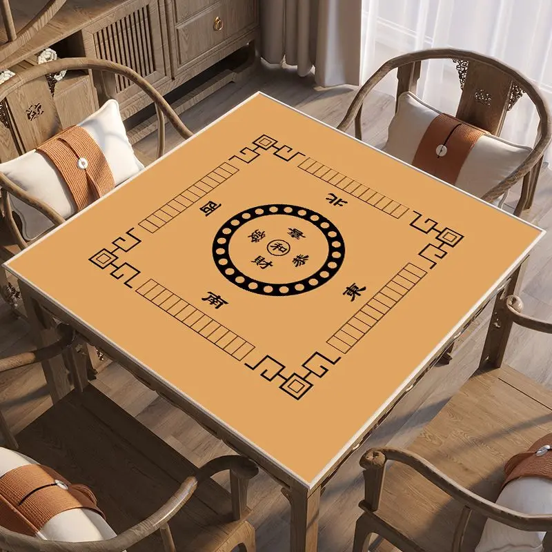 Khaki Brown Chinese Directional Printing Tabletop Mahjong Mat Anti-Slip Noise Reduction for Table Game Playing Room Decor