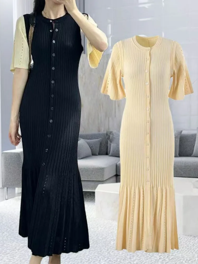

New Summer Popular French Robe High-Grade Waist-Slimming Long Dress Slimming Knitted Dress Fashion