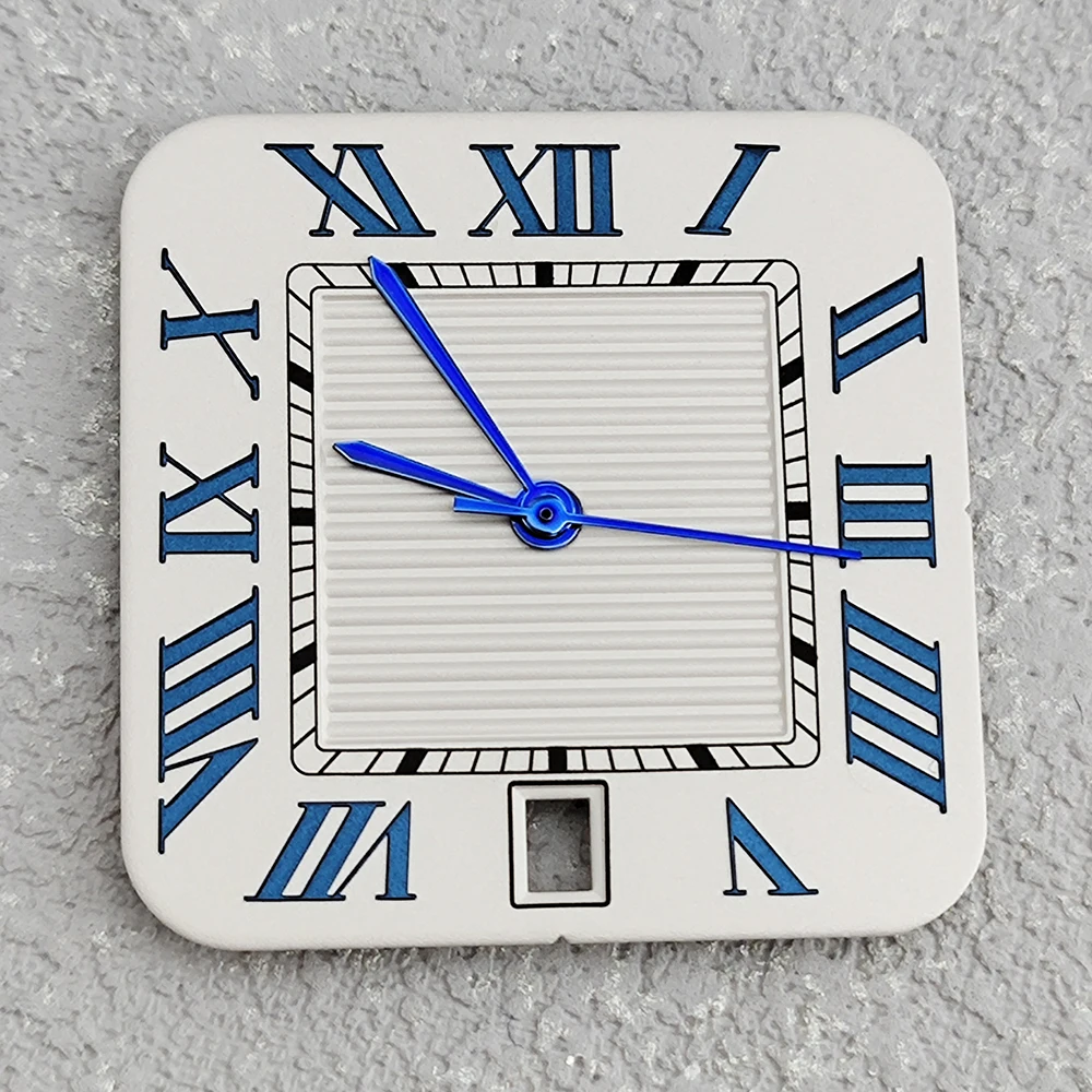 NH35 قرص مربع معدل قرص روماني شعار الساعة 6، نافذة التاريخ مناسبة للطي مشبك مربع إكسسوارات ساعة سانتوس