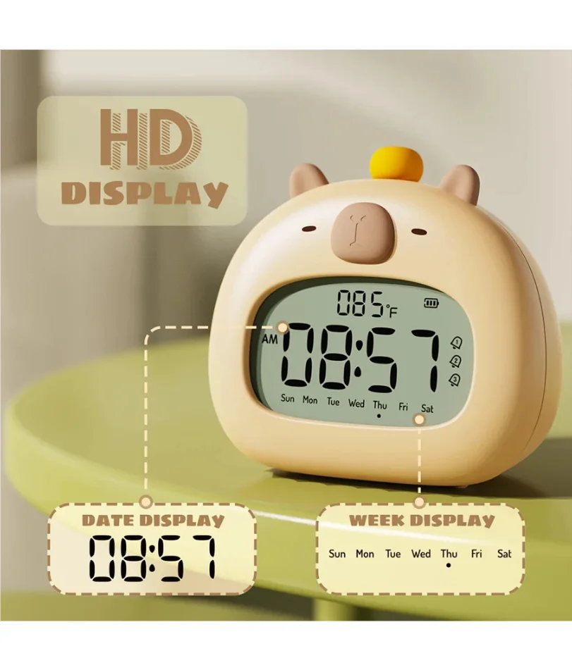 Capybara LED Alarm Clock Digital Rechargeable Multi-functional Timer Dimmable Bedside Table Lamp USB