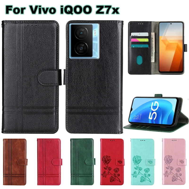 Vintage Leather Case For Vivo iQOO Z7x Phone Cases Cover Wallet Capas For Capinha De Celulares Vivo iQOO Z7x V2272A Fundas Coque