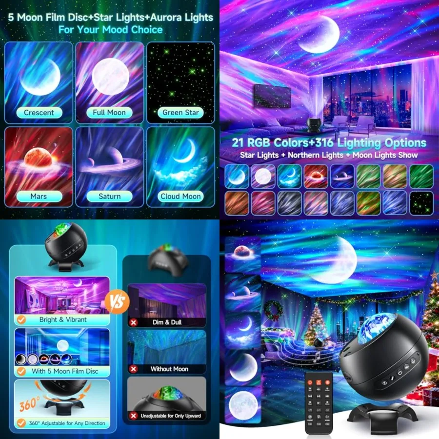 

Northern Lights Projector 7-15 Year Old Boy Birthday Gifts for Him Galaxy Projector for Bedroom, 300+Colors Modes Aurora Light,