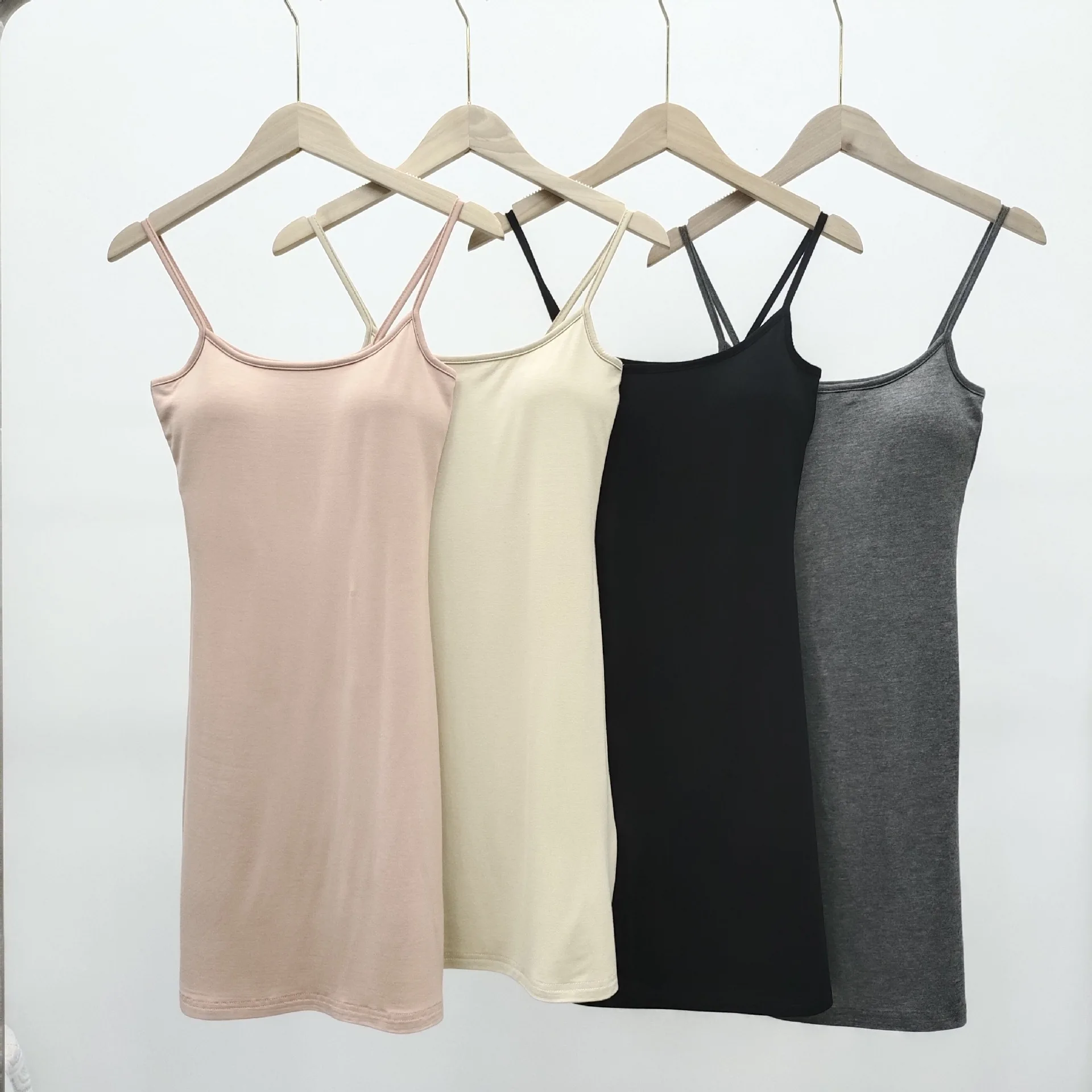 Vestido veraniego liso de primavera para mujer, vestido sin mangas informal, camisola Sexy elástica para mujer, vestidos de playa para el hogar, camisola con cuello redondo