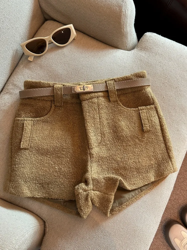 ハイウエストウールオートパンツ ブーツカットパンツ スリミングデザイン 秋冬暖かいパンツ 通勤 スレカラー ストレートレッグ