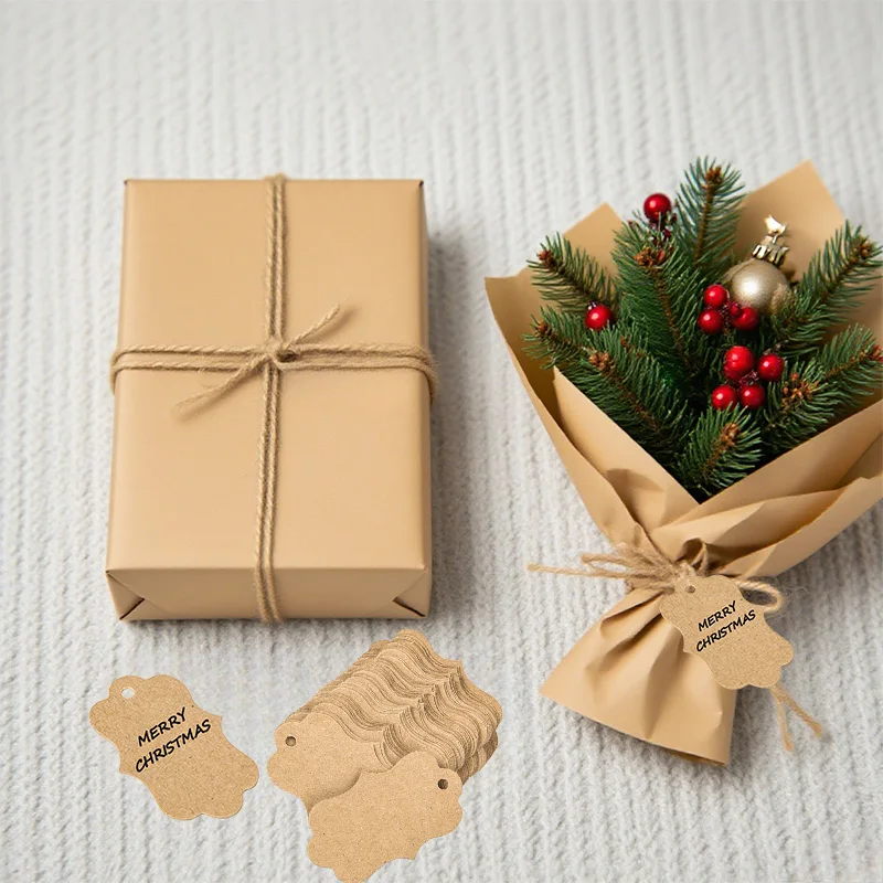 زينة عيد الميلاد 2025 كرافت ورقة العلامات DIY بها بنفسك التفاف هدية الزهور شجرة عيد الميلاد معلقة التسمية عيد الميلاد السنة الجديدة حفلة التفاف