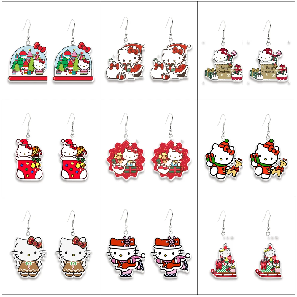 New Arrival Merry Christmas Sanrio Acrylic Earrings Hello Kitty For Girls Women Colorful Earrings Cute Jewelry Accessories