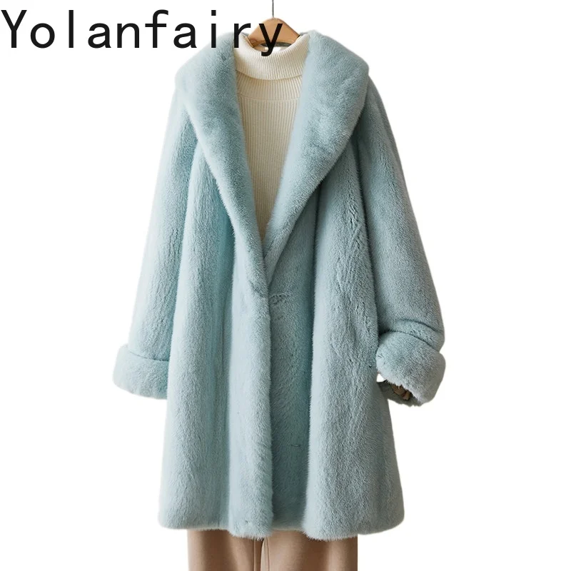 

YOLANFAIRY Натуральная шуба из цельного меха норки, женская, роскошная, зимняя, средней длины, элегантная, из натурального меха, норковые шубы, Abrigos Mujer