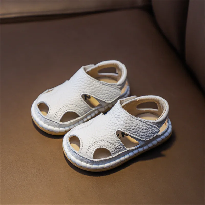 2024 New Summer Baby Shoes Genuine Leather Closed Toe First Walker Soft Sole Cut-outs Fashion Baby Girls Boys Sandals