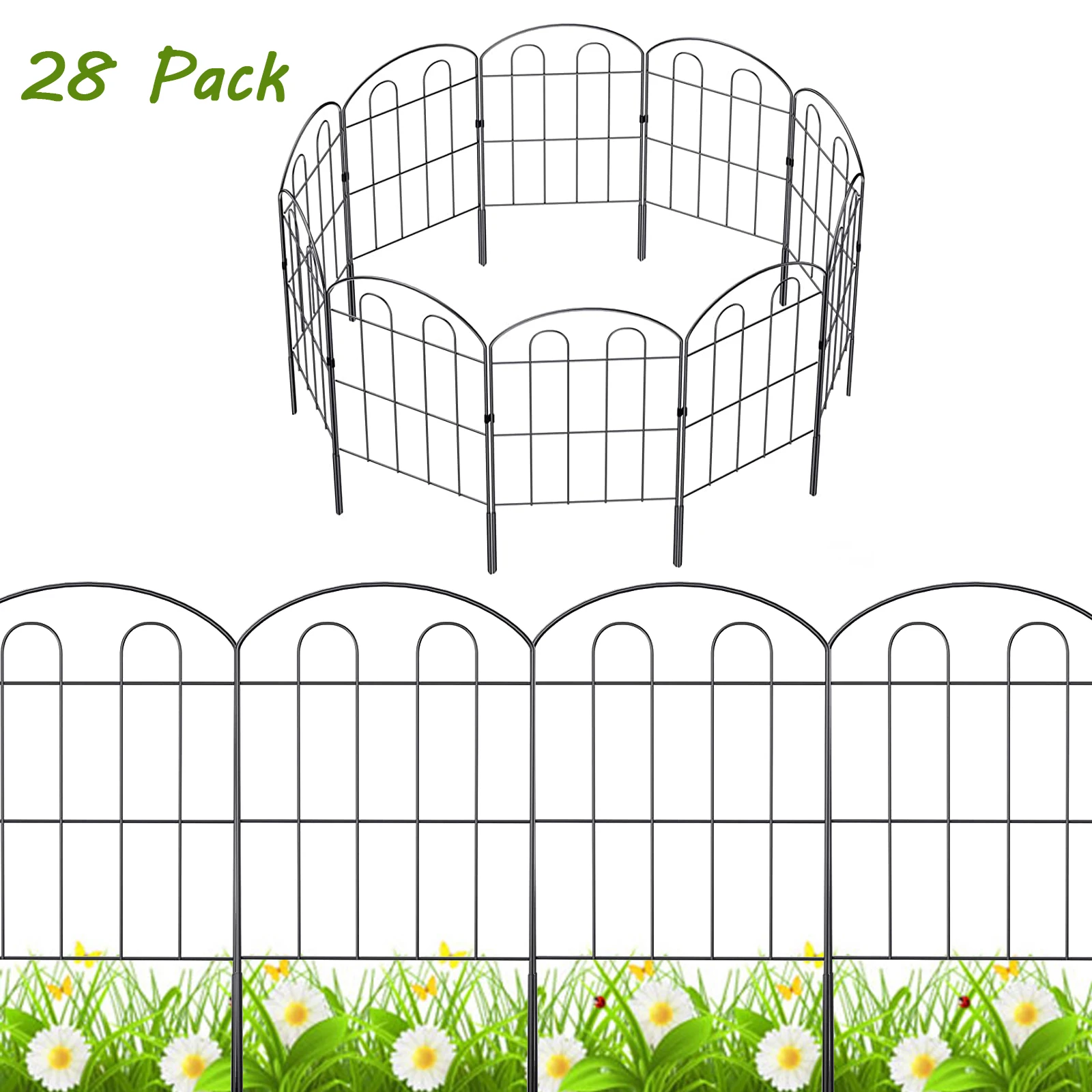 28 Pack Decorative Garden Fence Metal RustProof Landscape Patio Dog Fence Panels