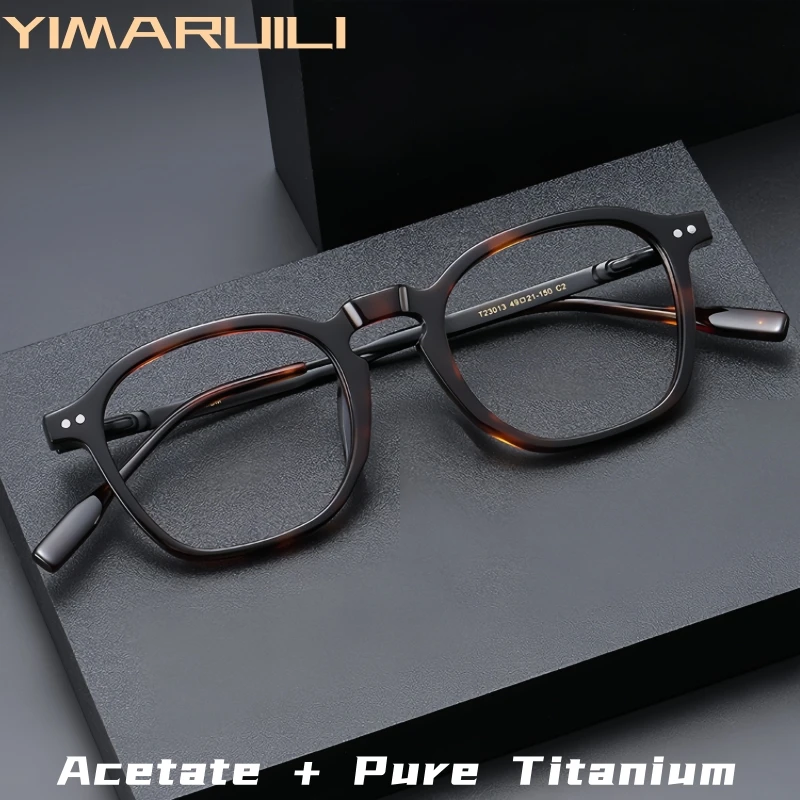 

YIMARUILI Luxury Retro Rectangle Men Glasses Fashion Acetate Pure Titanium Designer Optical Prescription Eyeglasses Frame Women